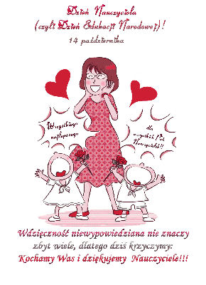 Mali uczniowie z życzeniami z okazji dnia nauczyciela